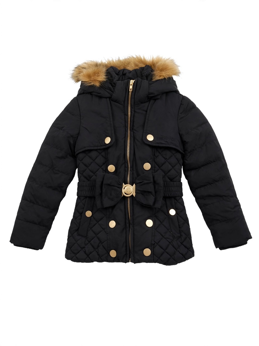 NWT SuperTrash Girls Ovo Coat Size 4yr Black Quilted Bow Puffer Jacket